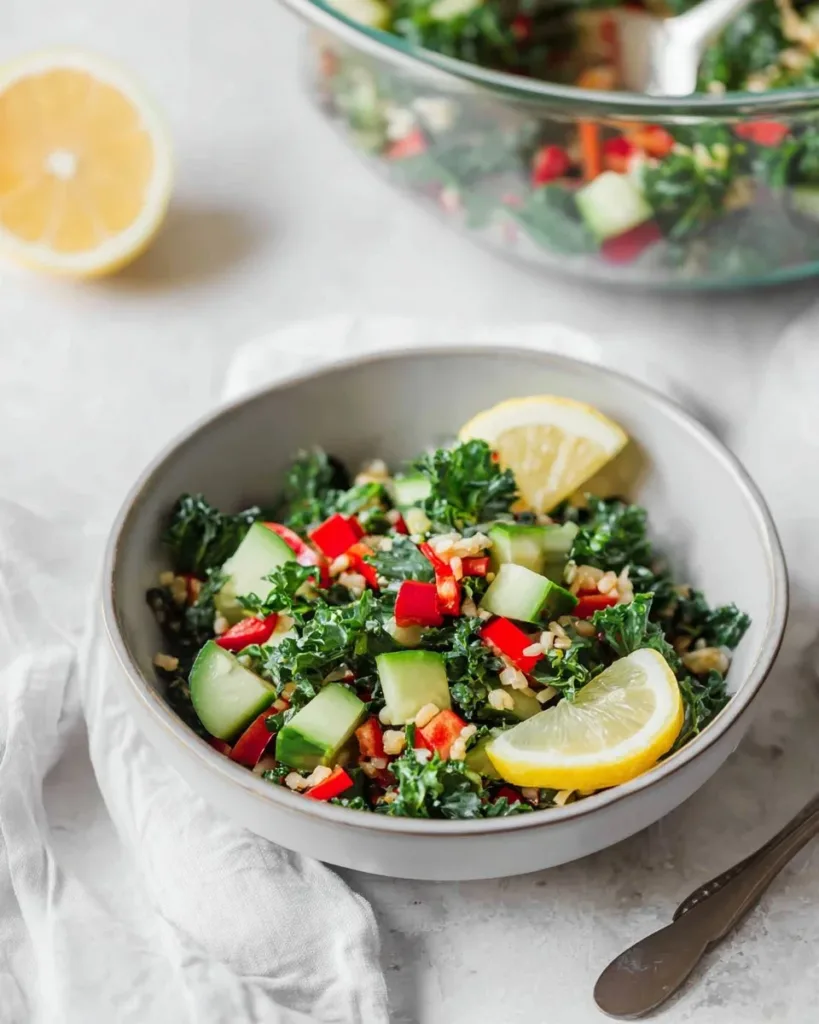 Colorful 10-minute Mediterranean farro salad with fresh vegetables and herbs.
