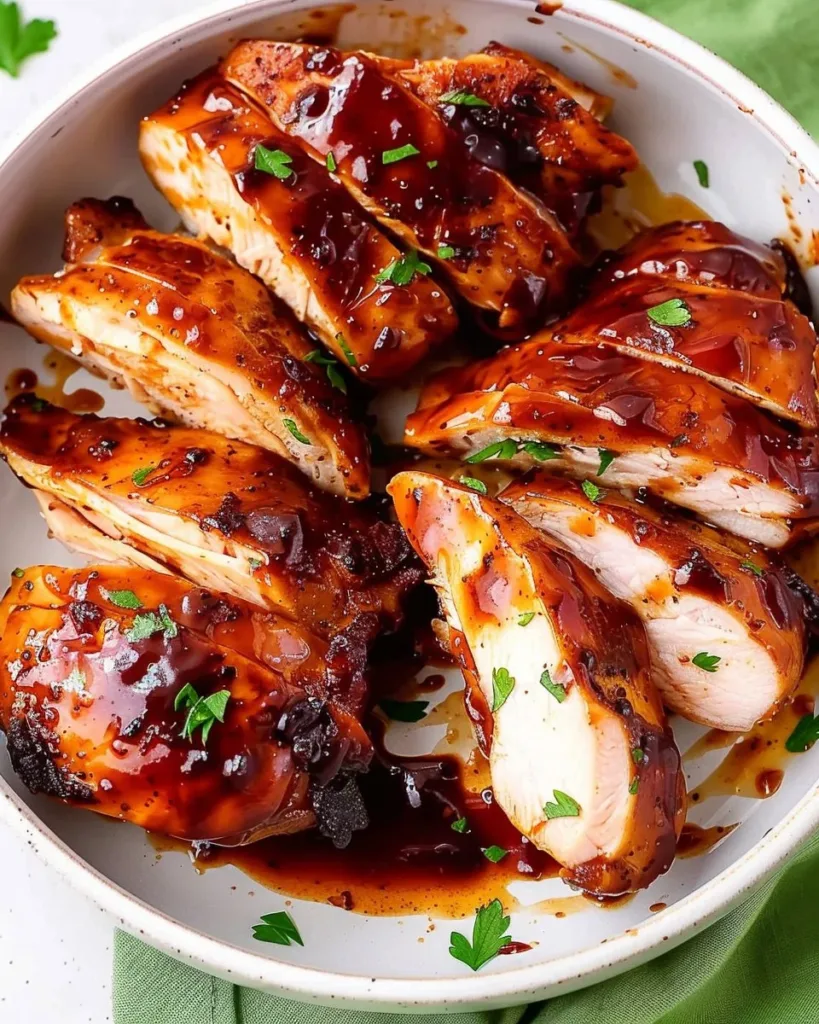 Delicious Air Fryer BBQ Chicken served on a plate with grilled vegetables.