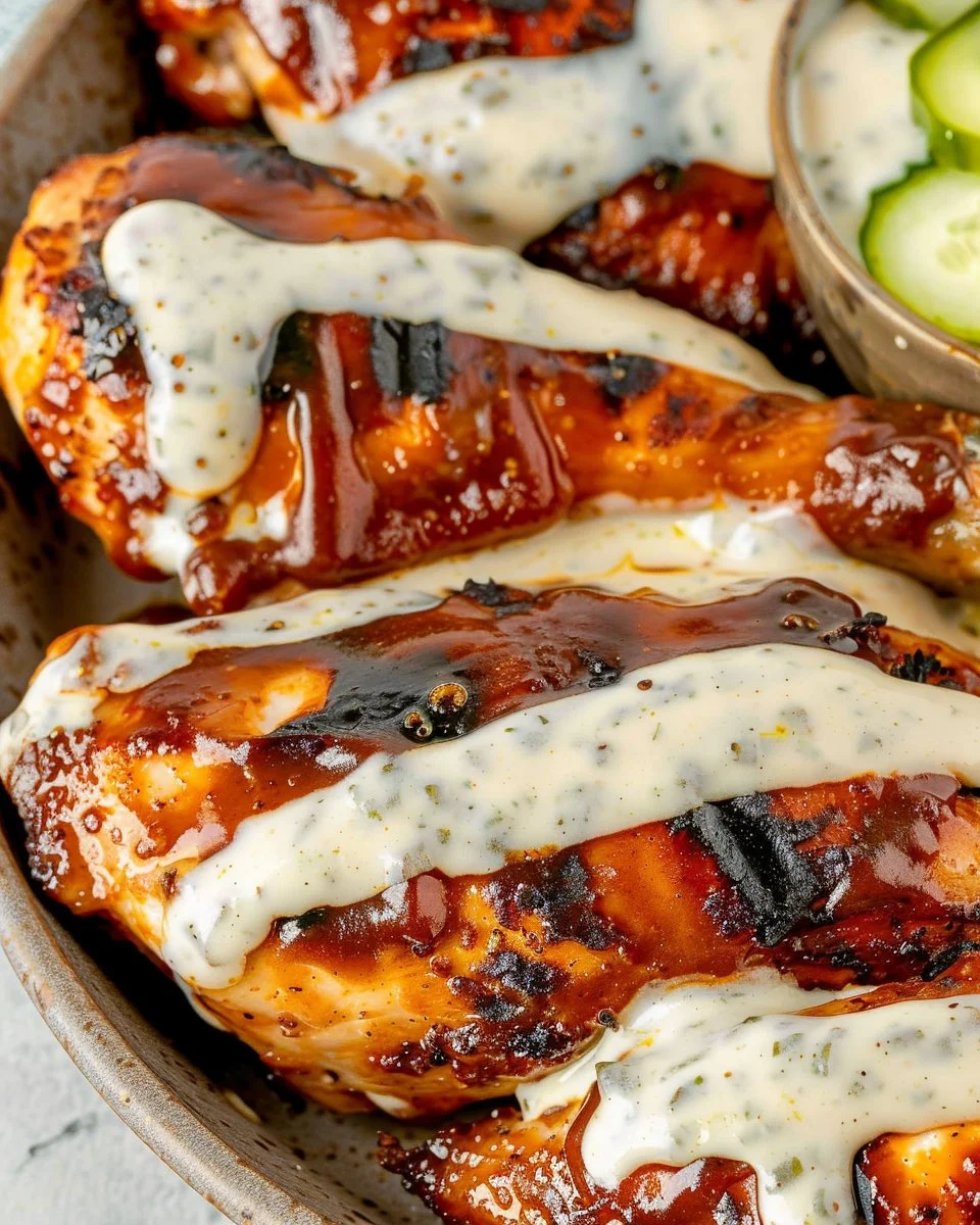 Alabama White BBQ Sauce Chicken served on a plate with sides