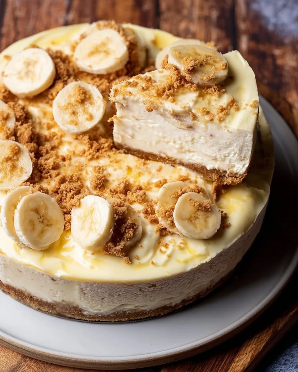 Delicious banana pudding cheesecake topped with banana slices and whipped cream