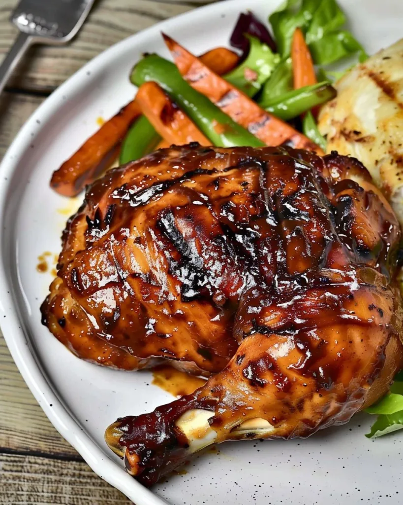 BBQ grilled chicken leg quarters on a serving platter