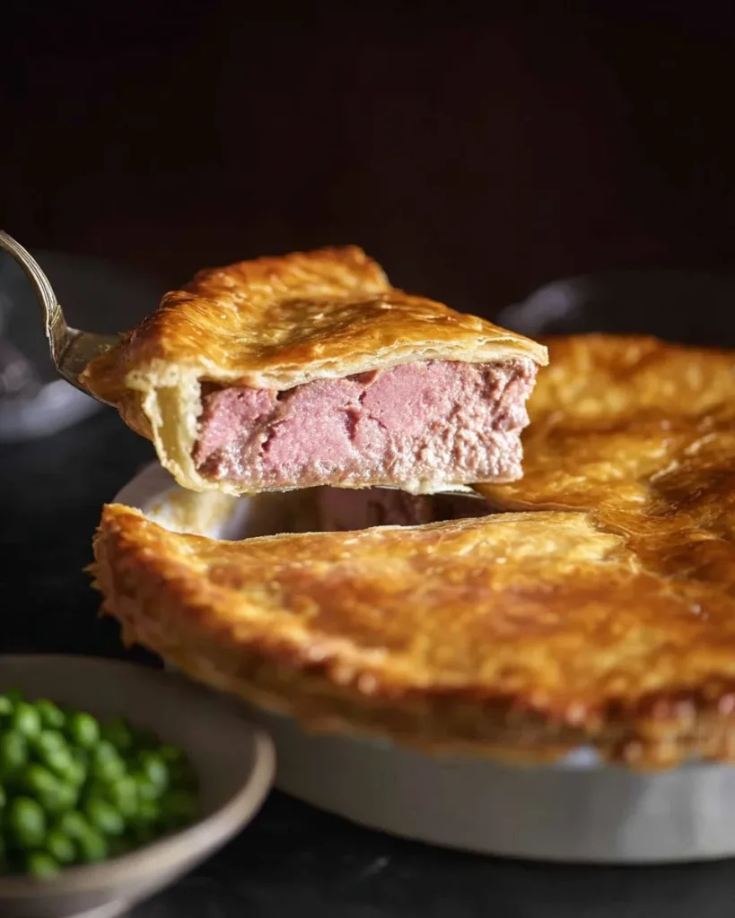 Delicious British Corned Beef and Potato Pie with golden crust