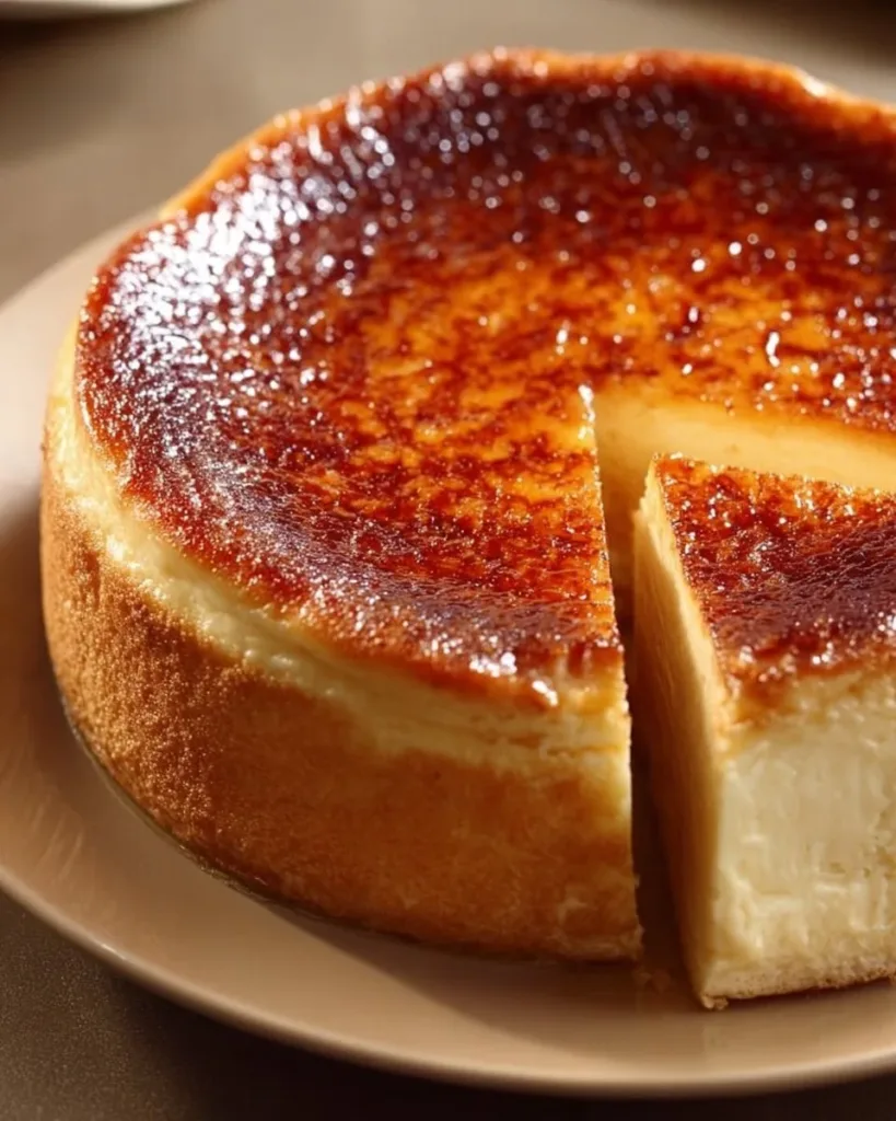 Delicious burnt cream cheesecake with a caramelized top and creamy texture
