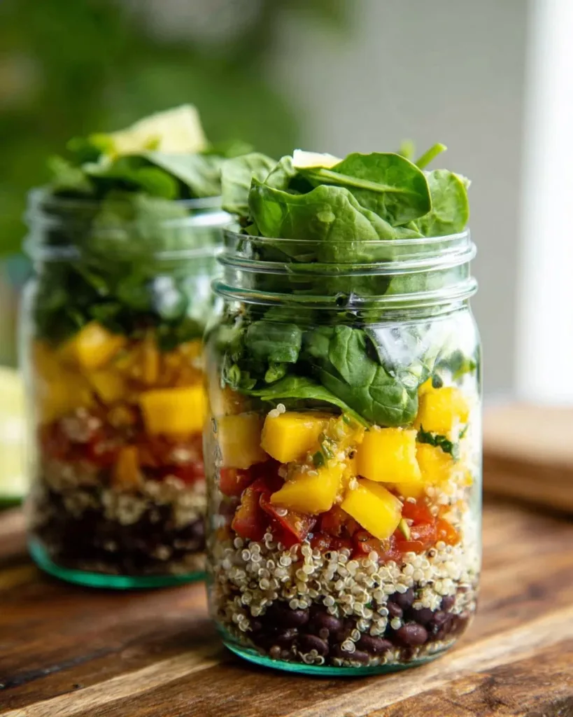 Central American salad in a jar with fresh vegetables and dressing