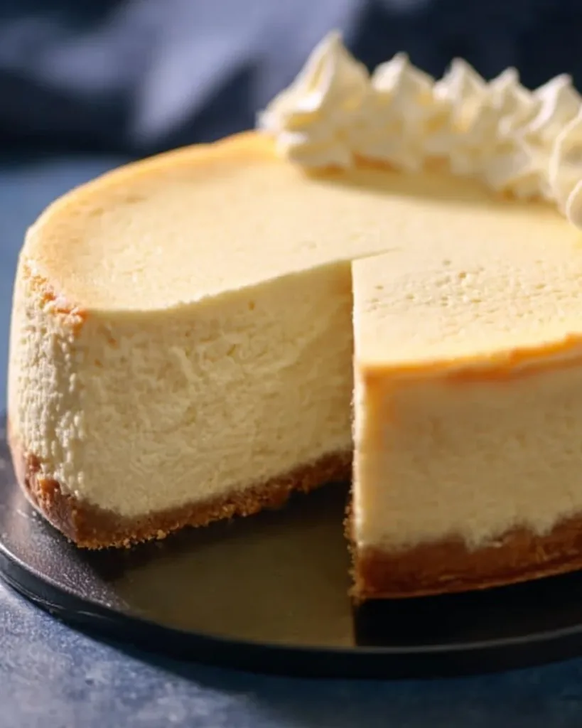 Delicious homemade cheesecake topped with berries and drizzled with chocolate sauce.