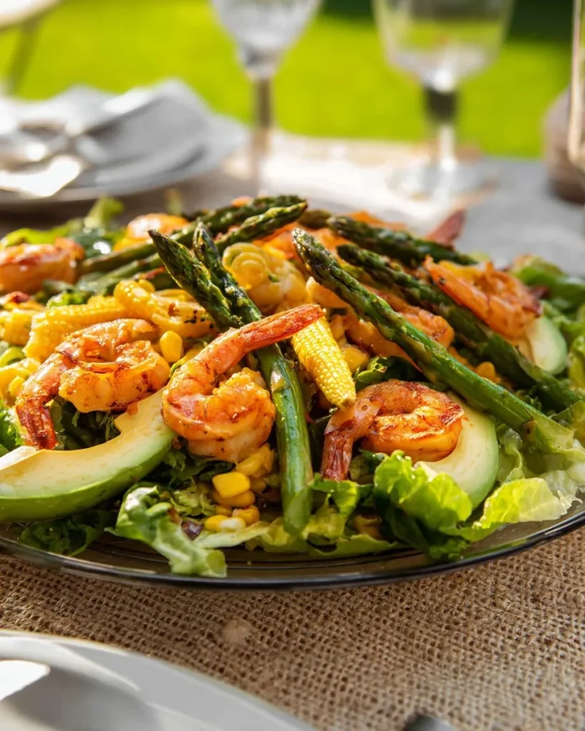 Cilantro Lime Shrimp Salad with Avocado garnished with lime wedges