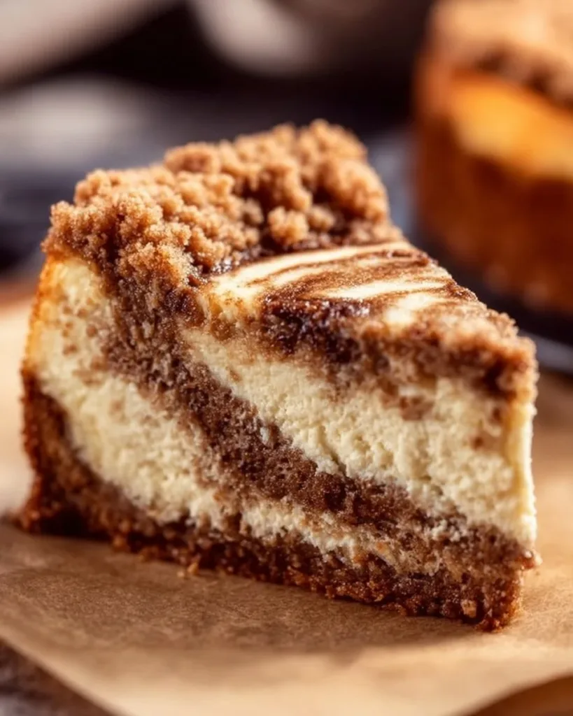 Delicious coffee cake cheesecake slice with coffee and cinnamon topping