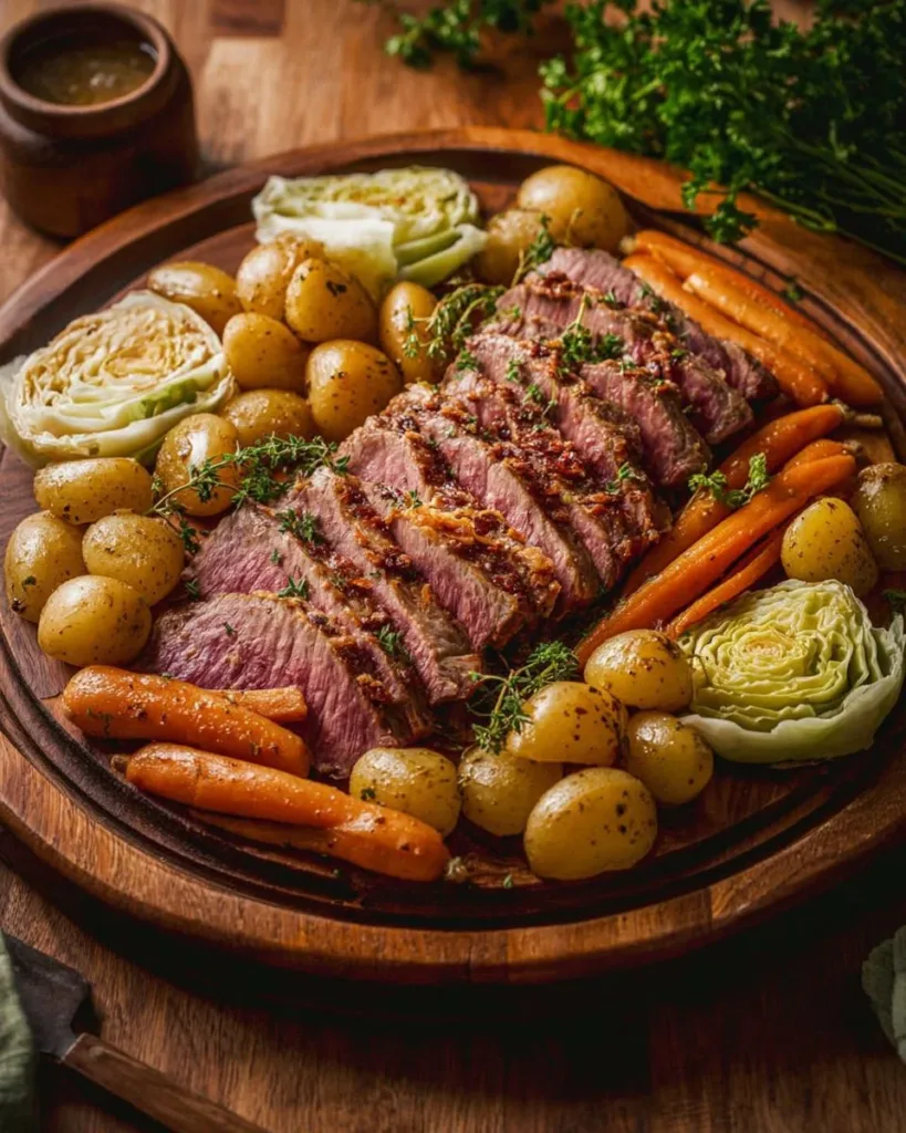 Cozy hearty corned beef dish with vegetables and spices