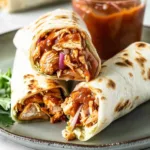 Crispy BBQ chicken wraps with fresh vegetables and savory sauce
