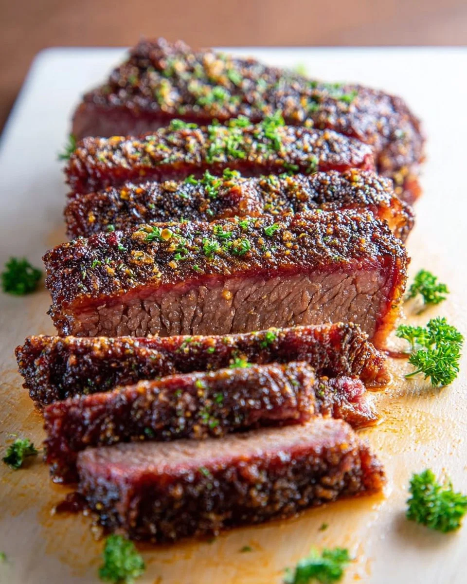 Delicious crispy corned beef served on a plate with seasoning