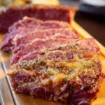 Crispy slow cooker corned beef served with vegetables