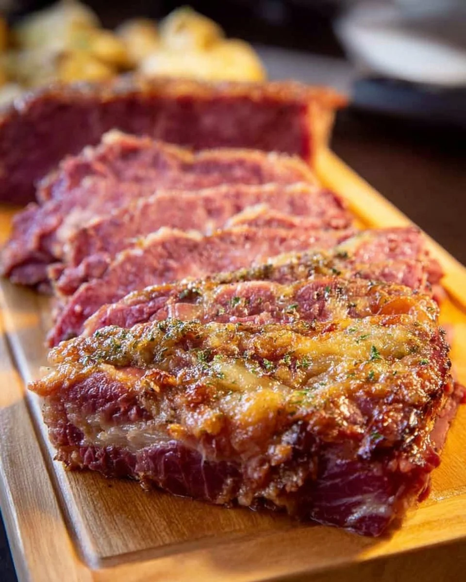 Crispy slow cooker corned beef served with vegetables