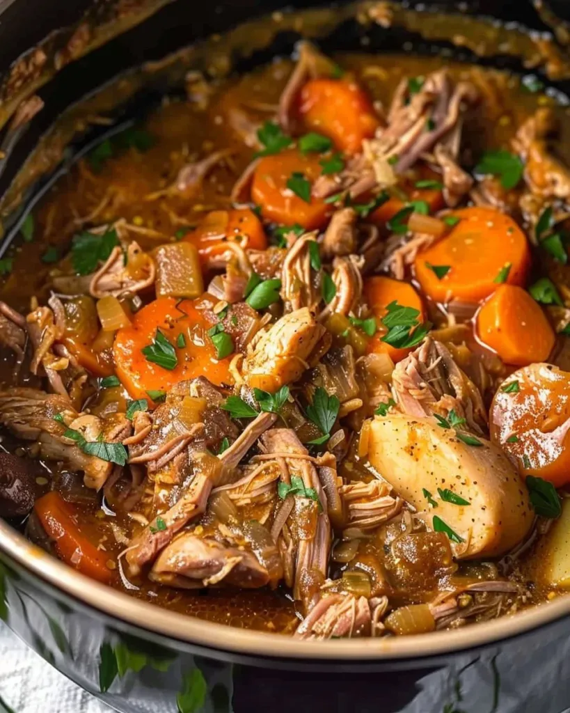 Crockpot chicken pot roast with vegetables cooked to perfection