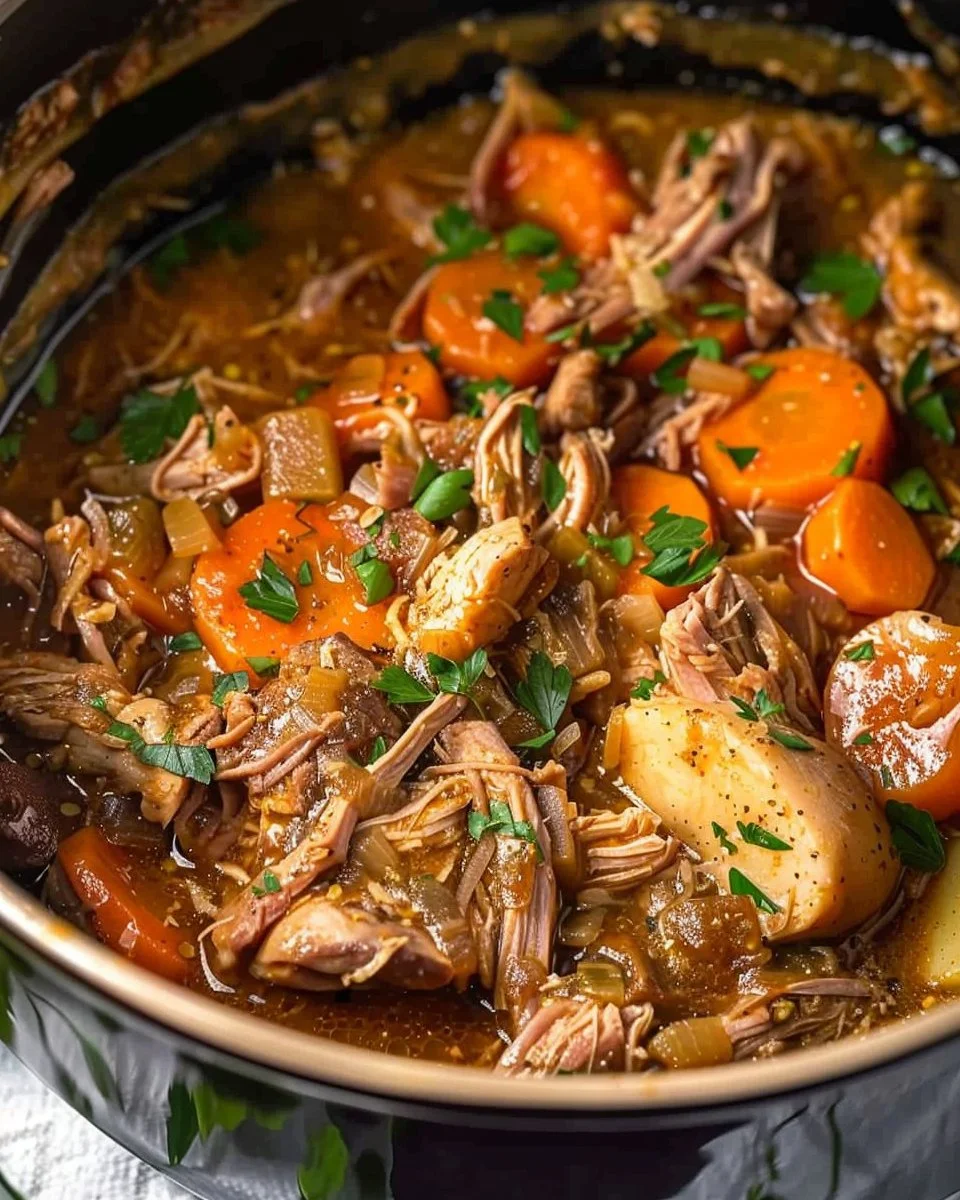 Crockpot chicken pot roast with vegetables cooked to perfection