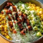 Easy Street Corn Chicken Rice Bowl featuring tender chicken and vibrant corn