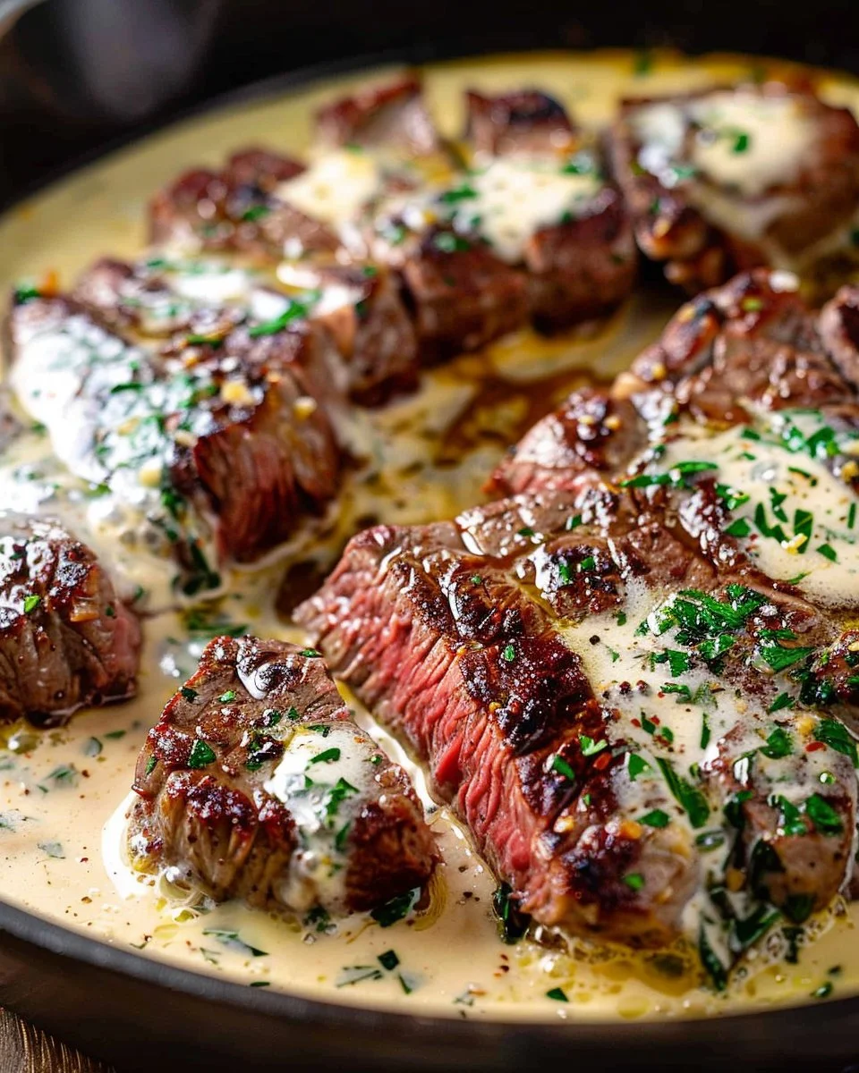 Garlic Butter Steak With Parmesan Cream Sauce