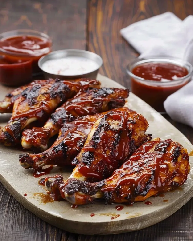 Delicious grilled BBQ chicken served with sides on a picnic table