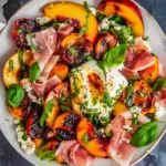 Grilled nectarine burrata salad with prosciutto and fresh greens