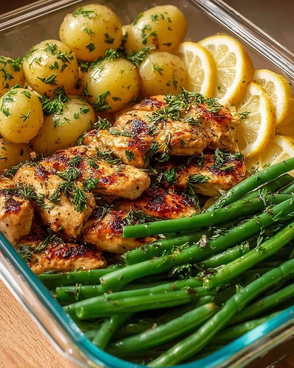 Healthy Lemon Garlic Chicken Meal Prep Bowl with colorful vegetables and grains
