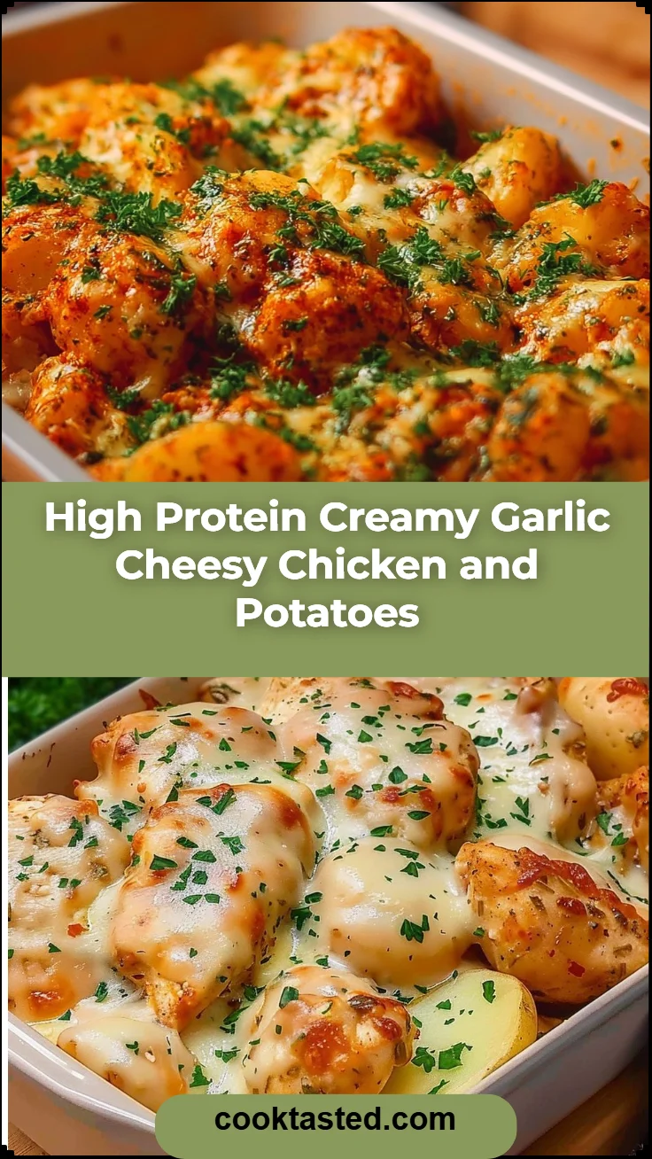 High Protein Creamy Garlic Cheesy Chicken and Potatoes
