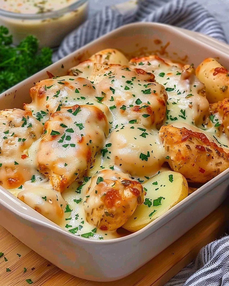 High Protein Creamy Garlic Cheesy Chicken and Potatoes