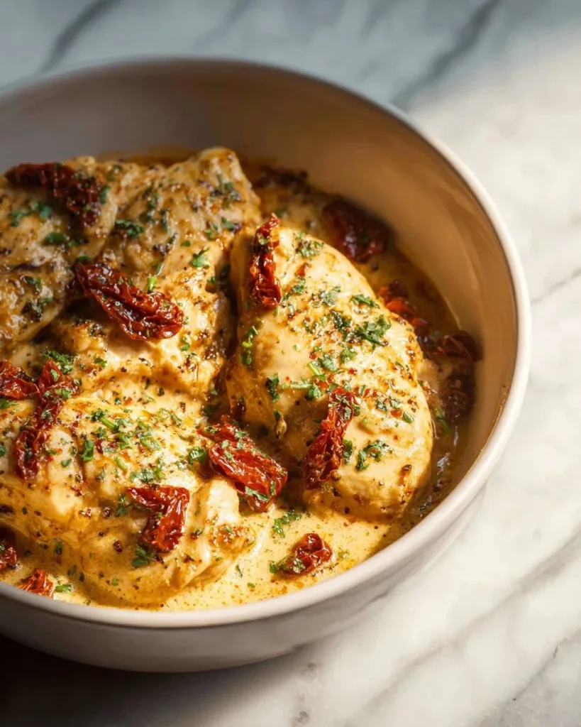 High Protein Crockpot Marry Me Chicken dish ready to serve