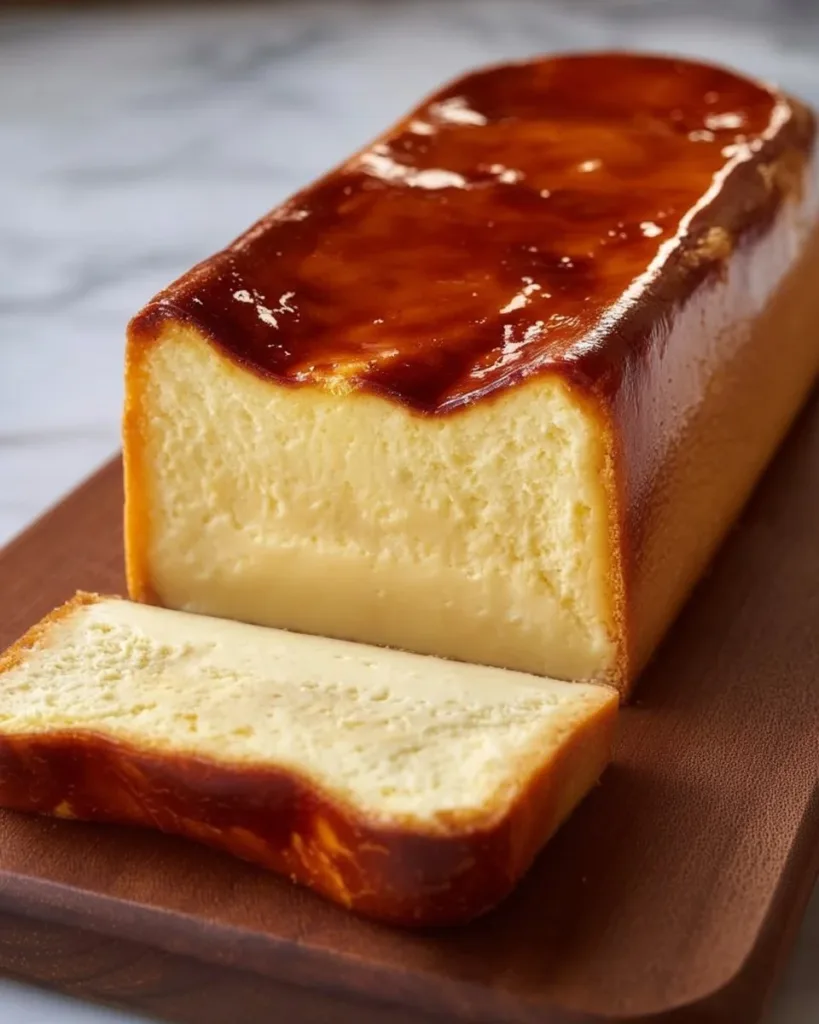 Indulgent burnt basque cheesecake baked in a loaf pan