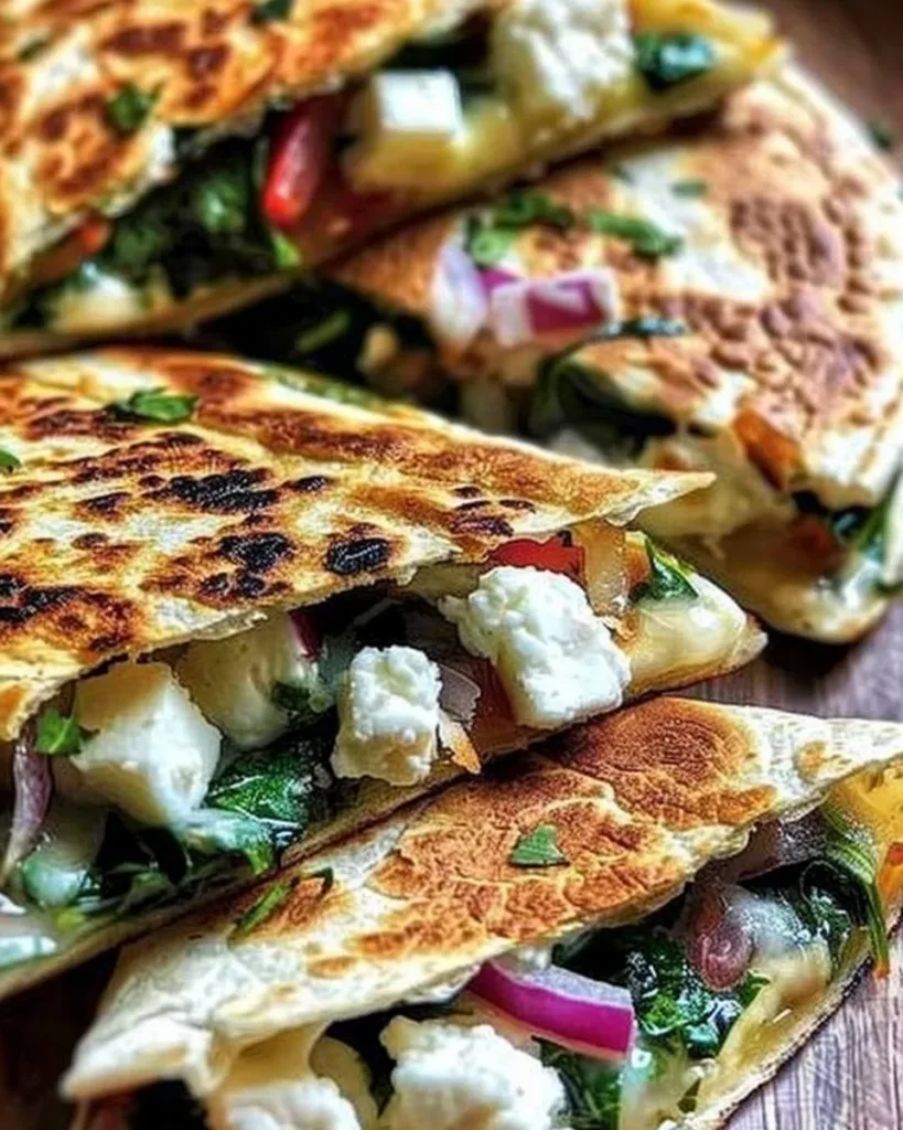 Plate of Mediterranean Quesadillas filled with fresh vegetables and cheese