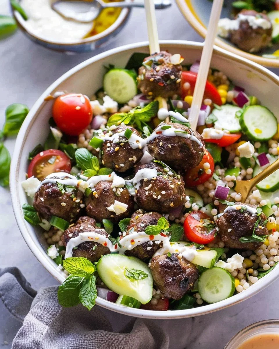 Mediterranean Salad Bowls with Lebanese Meatballs