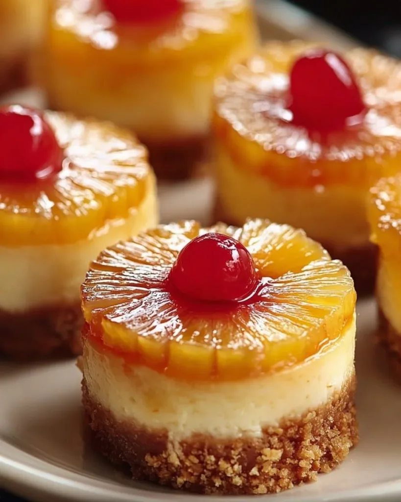Mini pineapple upside-down cheesecakes with caramelized pineapple topping