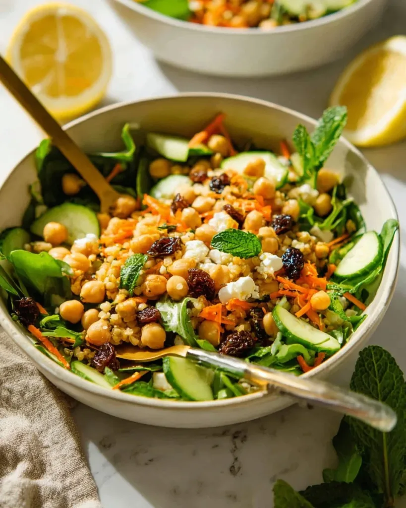Colorful Moroccan Chickpea Carrot Salad with fresh vegetables and spices