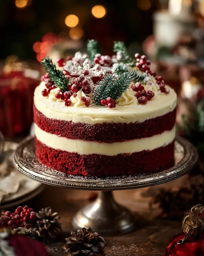 Delicious Red Velvet Cheesecake topped with cream cheese frosting