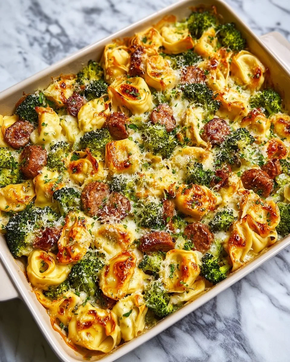 Sheet Pan Broccoli Tortellini Bake featuring fresh broccoli and tortellini