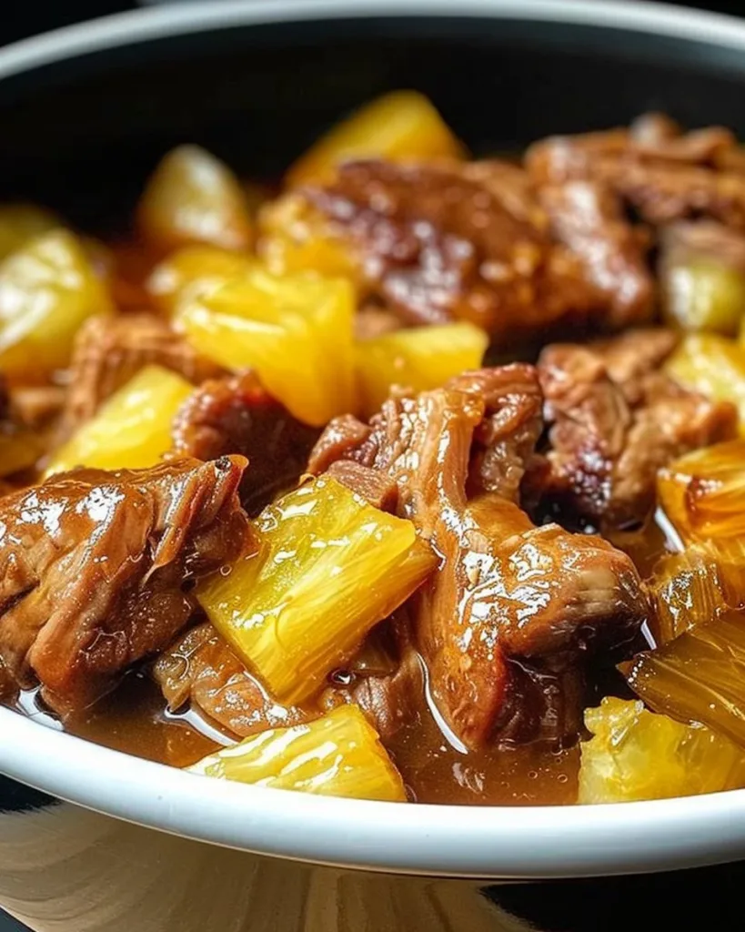 Slow cooker pineapple pork dish with vibrant flavors and tender meat