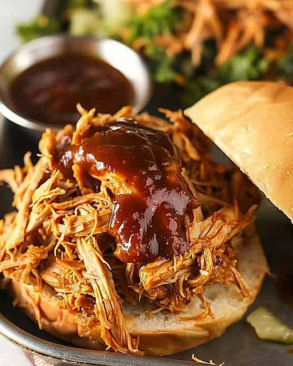 Slow Cooker Pulled Chicken served with tacos and toppings