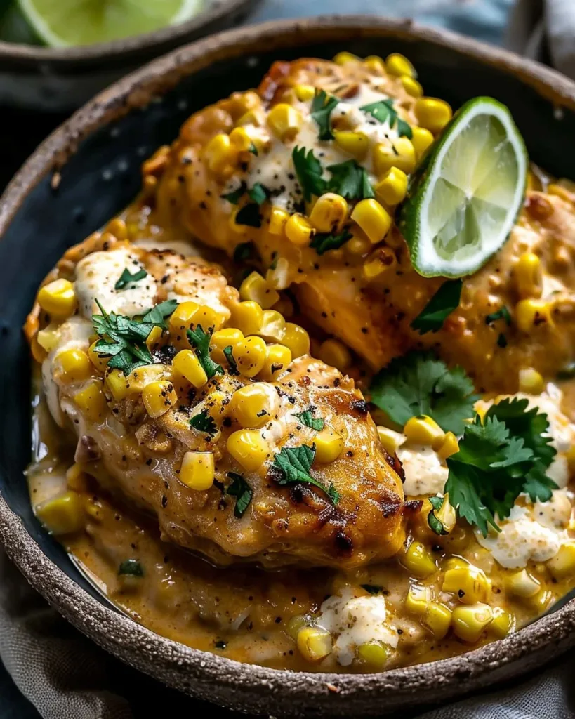 Delicious Slow Cooker Street Corn Chicken served with toppings in a bowl.