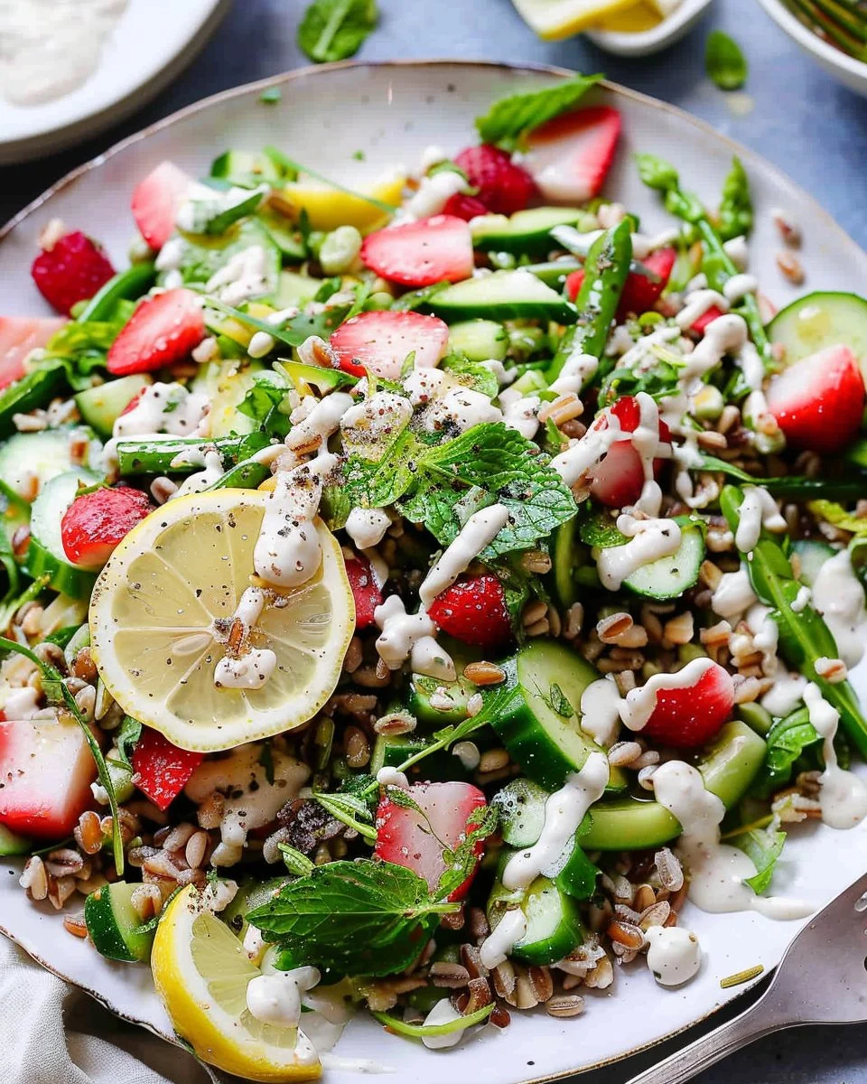 Spring Farro Salad with Lemon Tahini Dressing