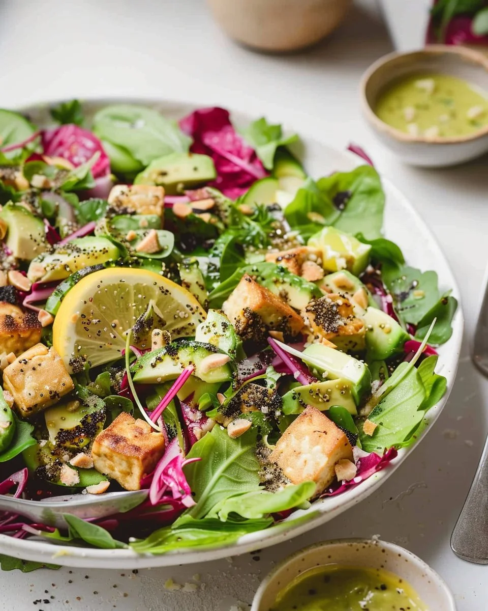 Spring Mix Salad with Lemon Baked Tofu