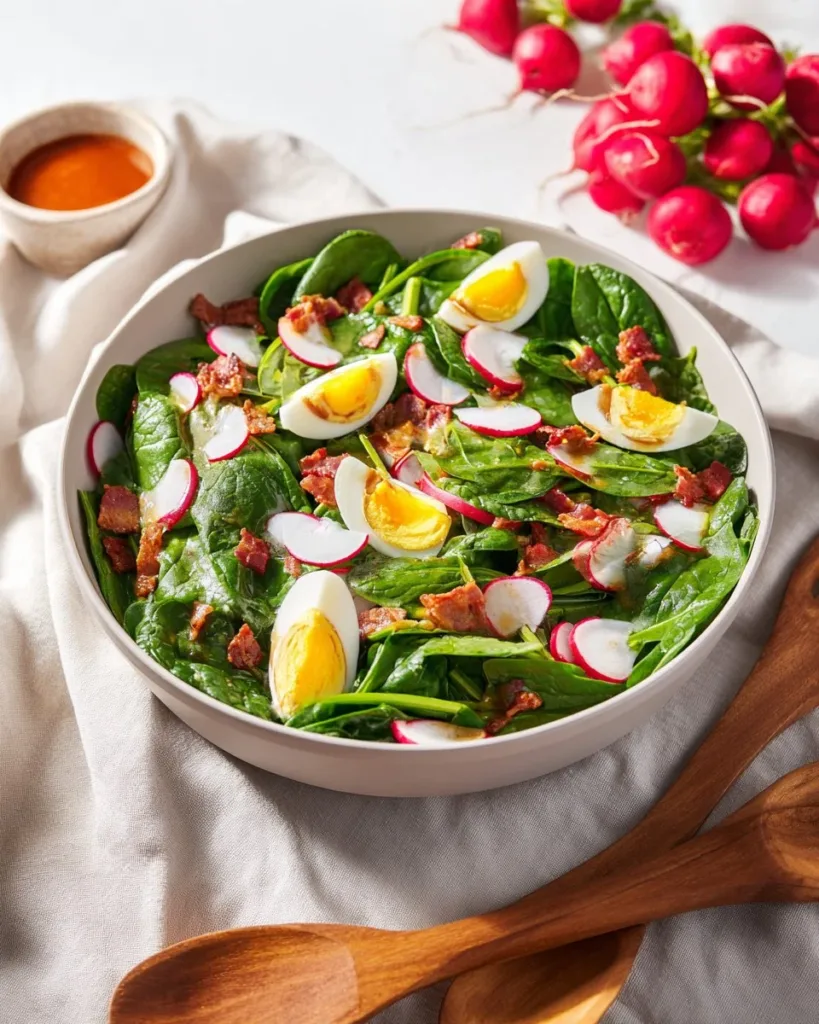A vibrant Spring Spinach Salad with seasonal veggies and light dressing