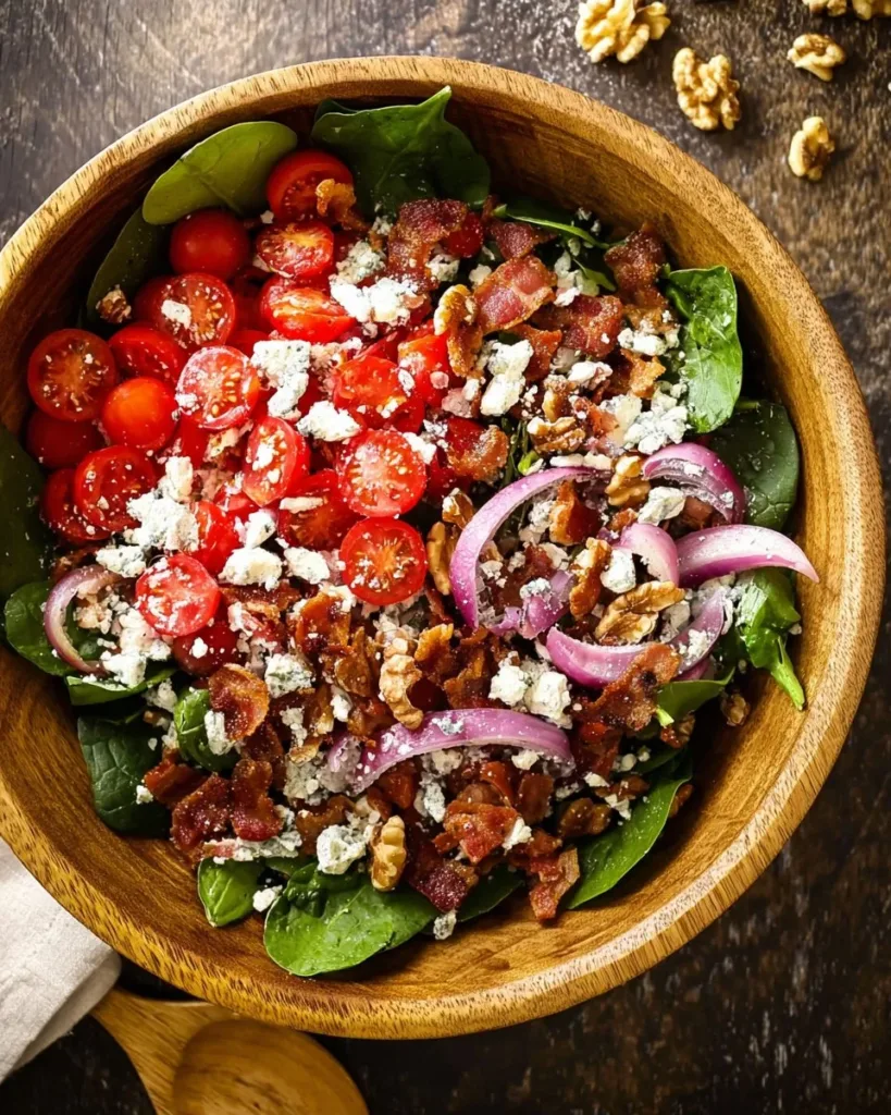 Strawberry Spinach Salad topped with poppyseed dressing and fresh ingredients