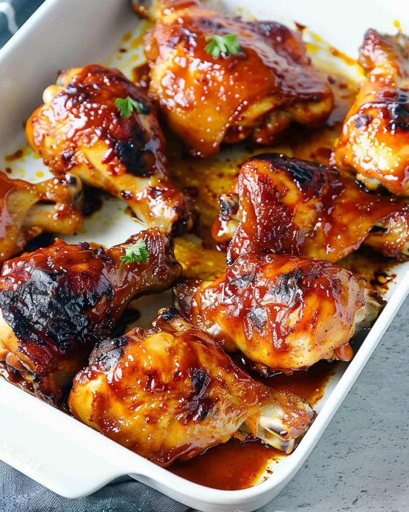 Crispy oven baked BBQ chicken made with two ingredients.