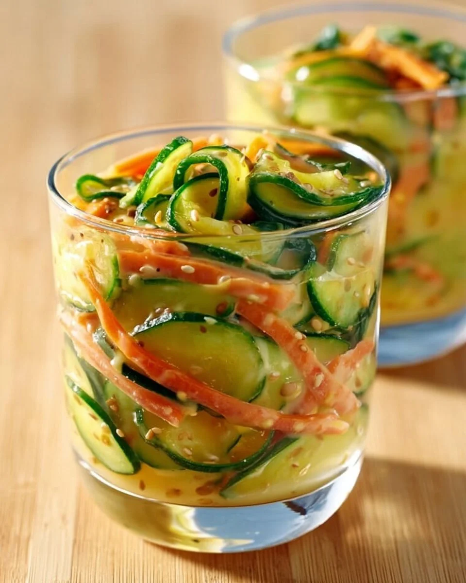 Creamy Asian cucumber salad with fresh vegetables and tasty dressing