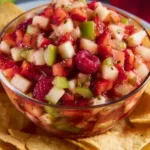 Fruit Salsa with Cinnamon Sugar Tortilla Chips served in a bowl