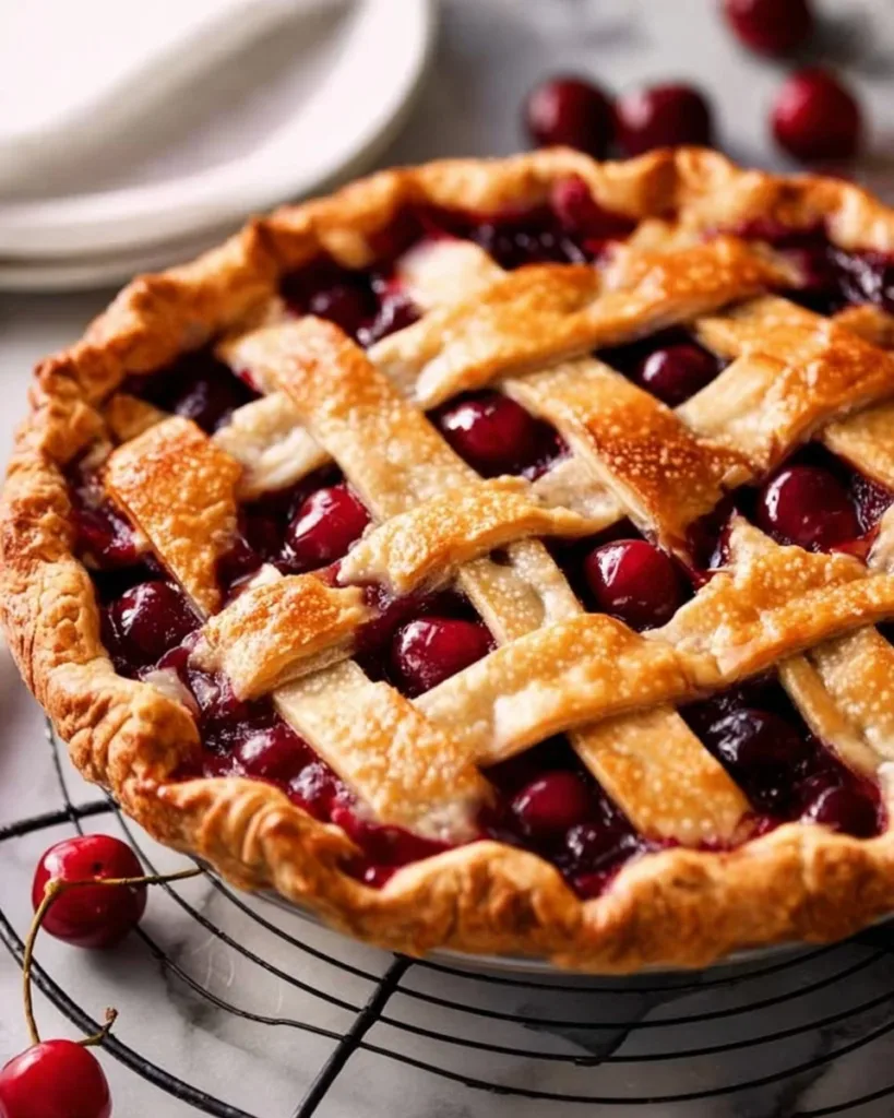 Delicious homemade cherry pie fresh out of the oven