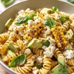 Juicy street corn pasta salad with tomatoes and cilantro