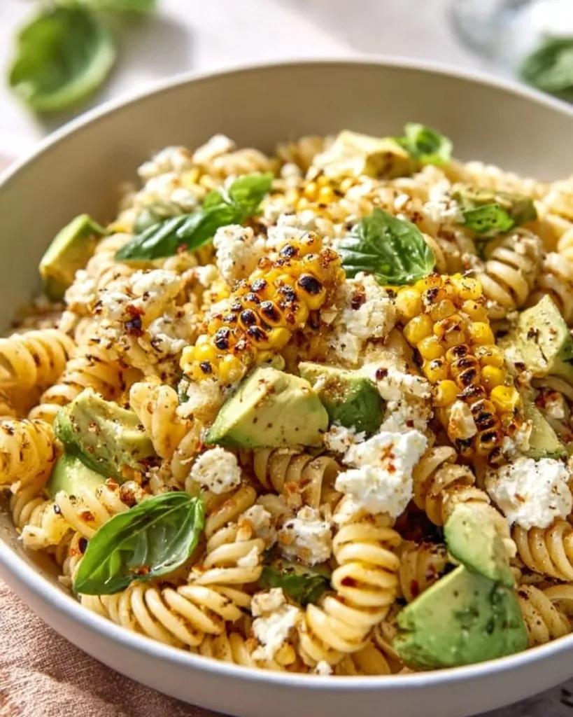 Juicy street corn pasta salad with tomatoes and cilantro