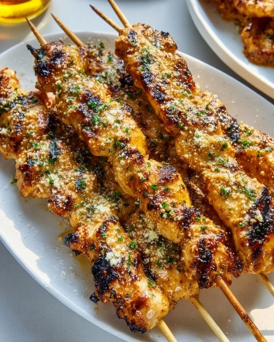 Delicious Ranch Garlic Parmesan Chicken skewers ready for grilling or baking
