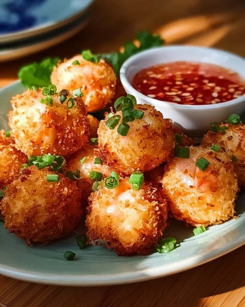 Homemade shrimp balls served with dipping sauce