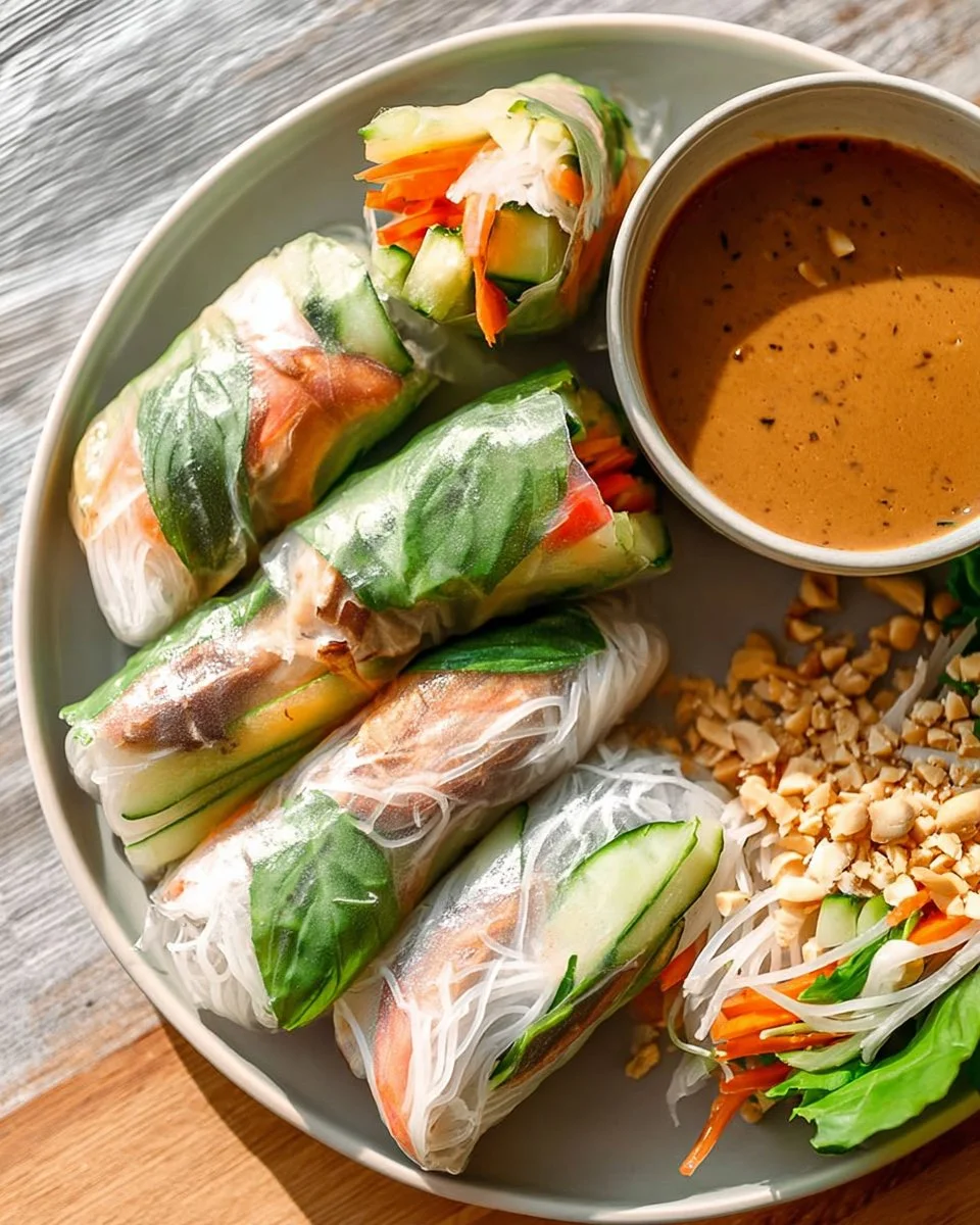 Vietnamese summer rolls with chicken fresh ingredients